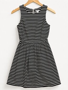 J.Crew Black White Striped Cotton A-Line Sleeveless Dress XXS
